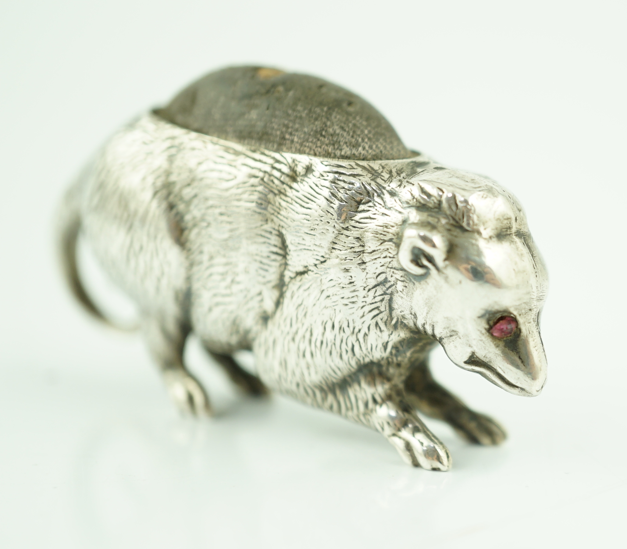 An Edwardian novelty silver pin cushion, modelled as a possum, Arthur Johnson Smith